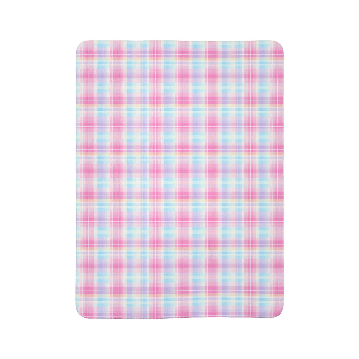 Pastel Plaid Checkered Sherpa Fleece Blanket | Soft Pink & Blue Cozy Throw