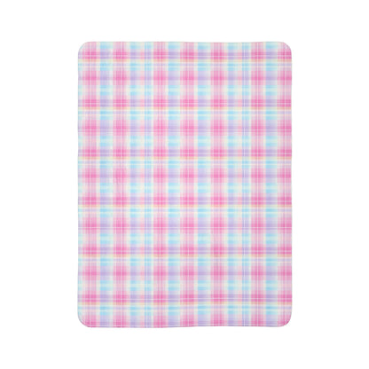 Pastel Plaid Checkered Sherpa Fleece Blanket | Soft Pink & Blue Cozy Throw