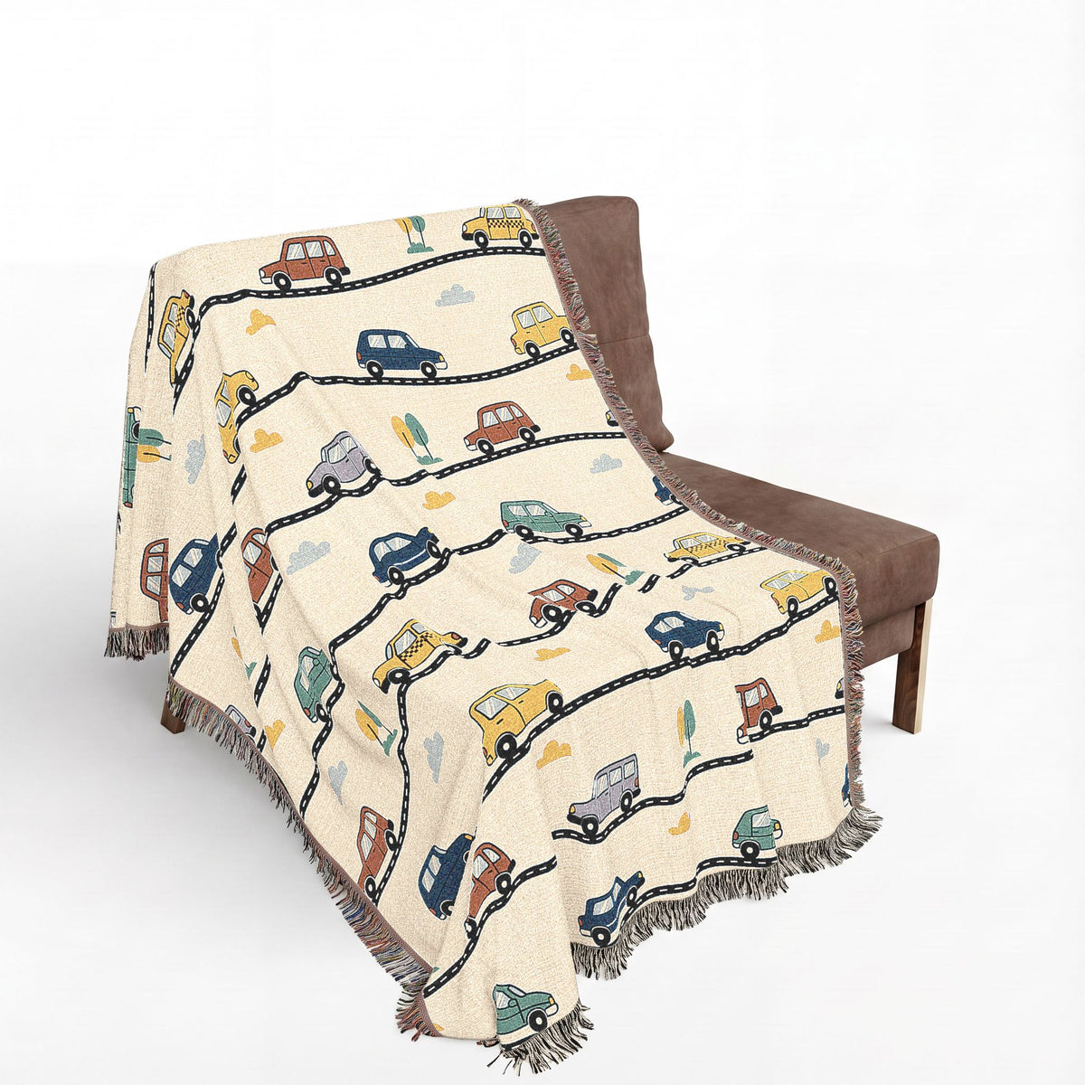 Whimsical Road Trip Cars & Traffic Woven Throw Blanket