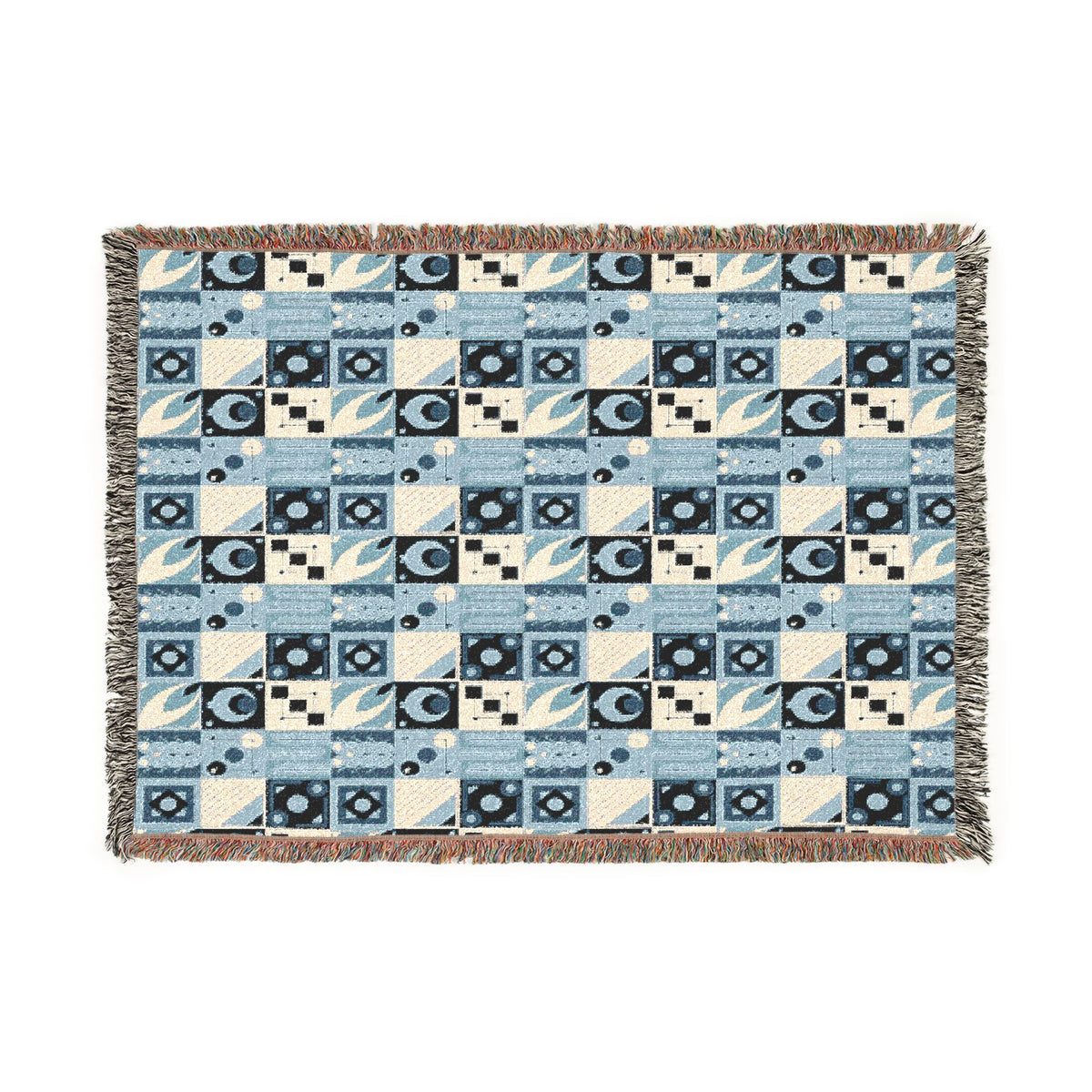 Coastal Geometric Cotton Woven Throw Blanket