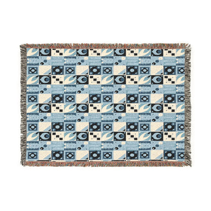 Coastal Geometric Cotton Woven Throw Blanket