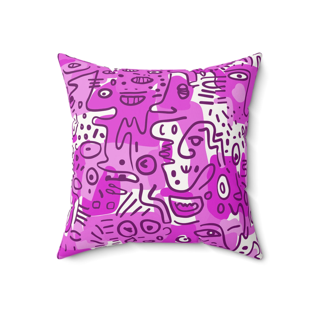 Abstract Pink Doodles Faux Suede Square Pillow | Modern Urban Art Accent Cushion