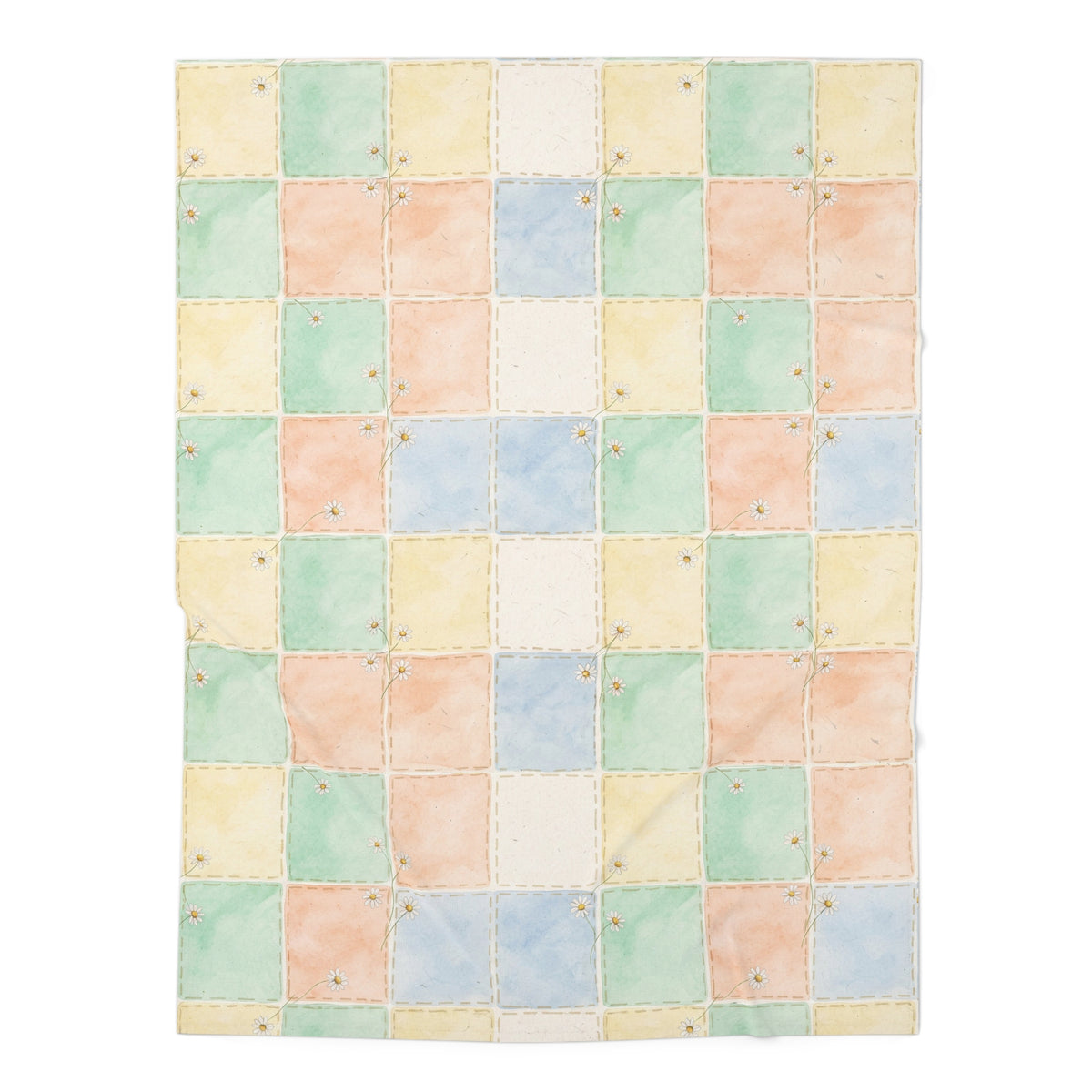 Pastel Watercolor Grid Baby Swaddle Blanket – Soft Newborn Wrap with Daisies