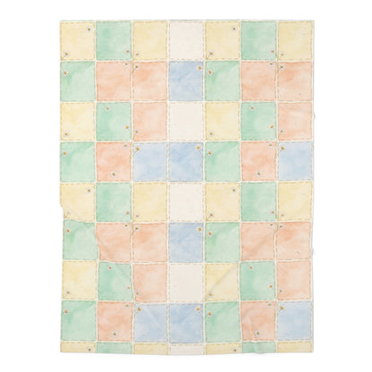 Pastel Watercolor Grid Baby Swaddle Blanket – Soft Newborn Wrap with Daisies