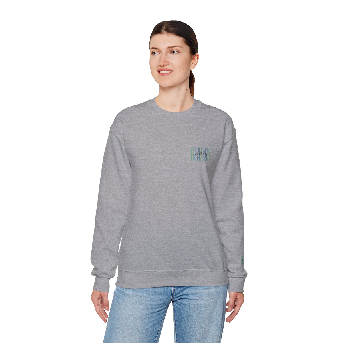 Personalized Realtor Retro Stacked Text Graphic Sweatshirt | Custom Name Real Estate Crewneck