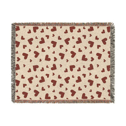 Romantic Scattered Hearts Woven Throw Blanket