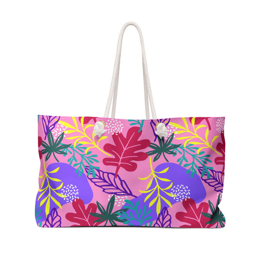 Pink Tropical Botanical Abstract Weekender Bag — Oversized Beach & Travel Tote