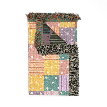Colorful Patchwork Hearts & Stars Woven Throw Blanket