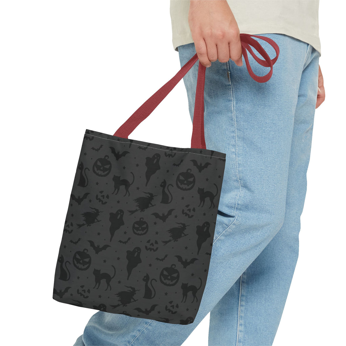 Midnight Spooky Halloween Pattern Tote Bag | Moody Dark Grey Shopper