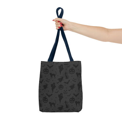 Midnight Spooky Halloween Pattern Tote Bag | Moody Dark Grey Shopper