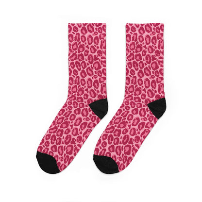 Pink Hot Leopard Print Cushioned Crew Socks