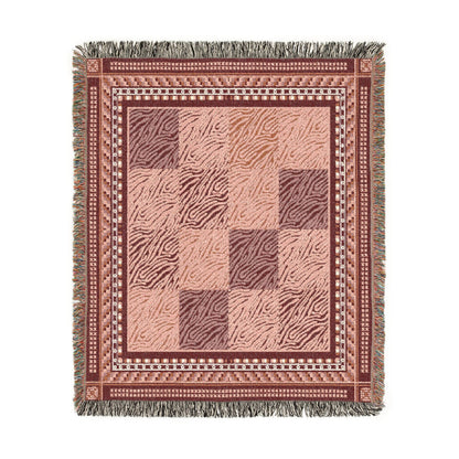 Crimson Patchwork Zebra Cotton Woven Throw Blanket