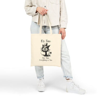 "It's Fine I'm Fine Everything is Fine" St. Patrick's Day Cat Cotton Canvas Tote Bag
