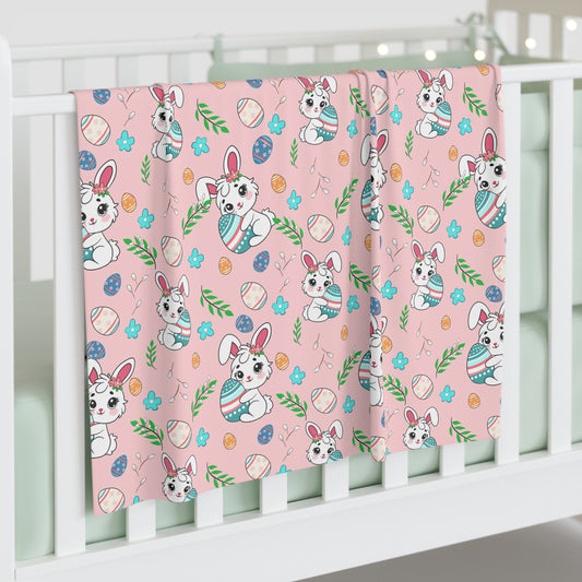 Pink Easter Bunny & Floral Egg Baby Swaddle Blanket – Soft Spring Wrap