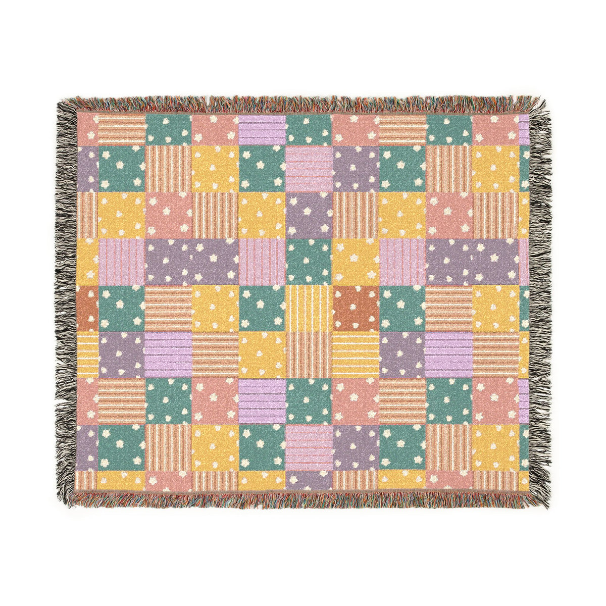Colorful Patchwork Hearts & Stars Woven Throw Blanket
