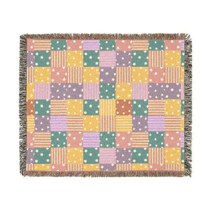 Colorful Patchwork Hearts & Stars Woven Throw Blanket