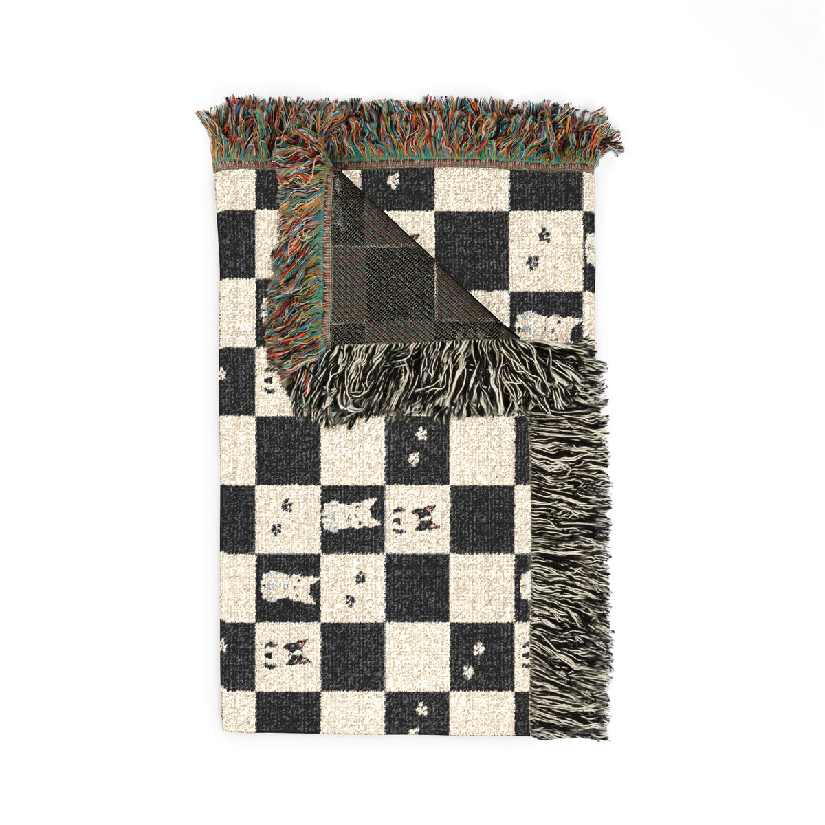 French Bulldog Checkerboard Woven Throw Blanket