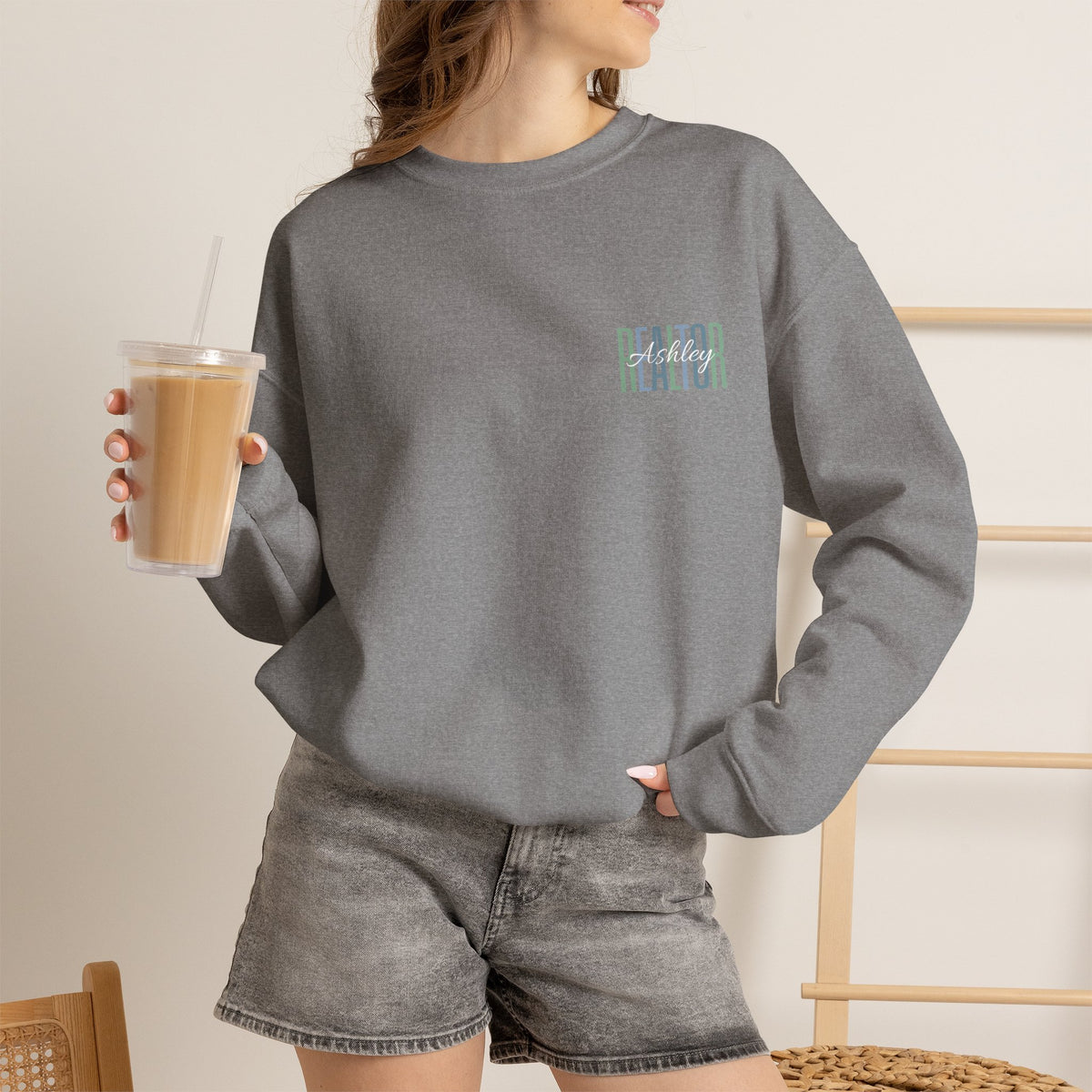Personalized Realtor Retro Stacked Text Graphic Sweatshirt | Custom Name Real Estate Crewneck