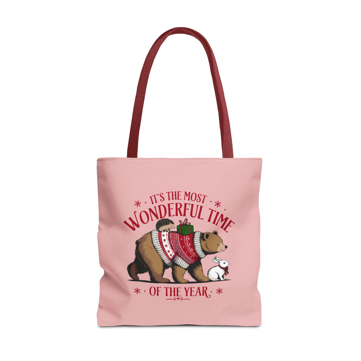"It's The Most Wonderful Time Of The Year" Woodland Animals Holiday Sweater Polyester Tote Bag