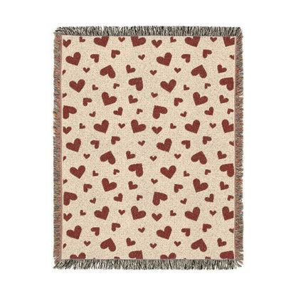 Romantic Scattered Hearts Woven Throw Blanket