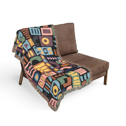 Mid-Century Geometric Mosaic Woven Throw Blanket