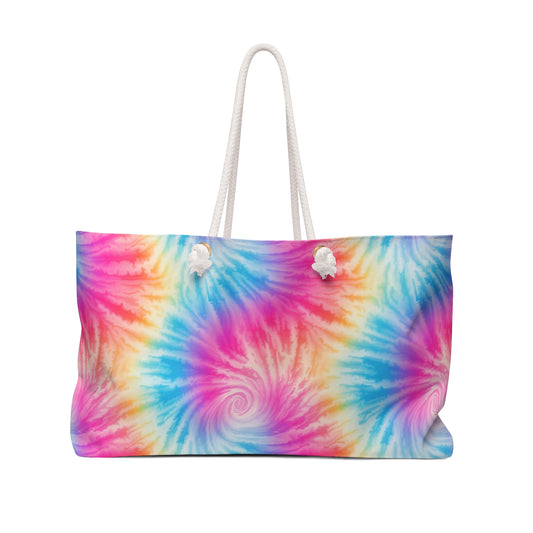 Vibrant Rainbow Tie Dye Festival Weekender Bag — Oversized Beach & Travel Tote