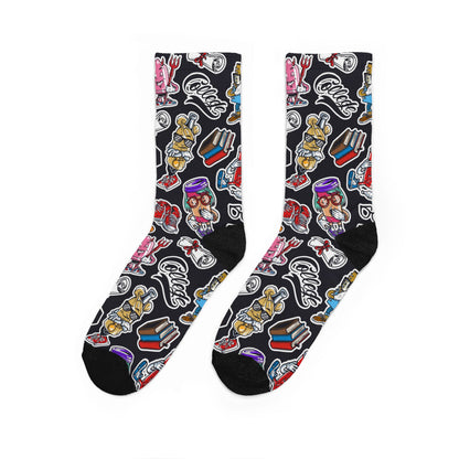 Dark College Sticker Bomb Streetwear Cushioned Crew Socks