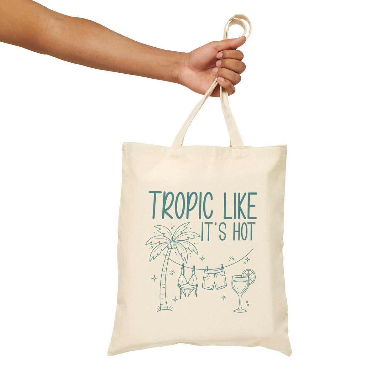 "Tropic Like It's Hot" Palm Tree & Cocktail Canvas Tote Bag