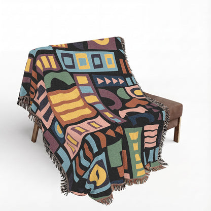 Mid-Century Geometric Mosaic Woven Throw Blanket