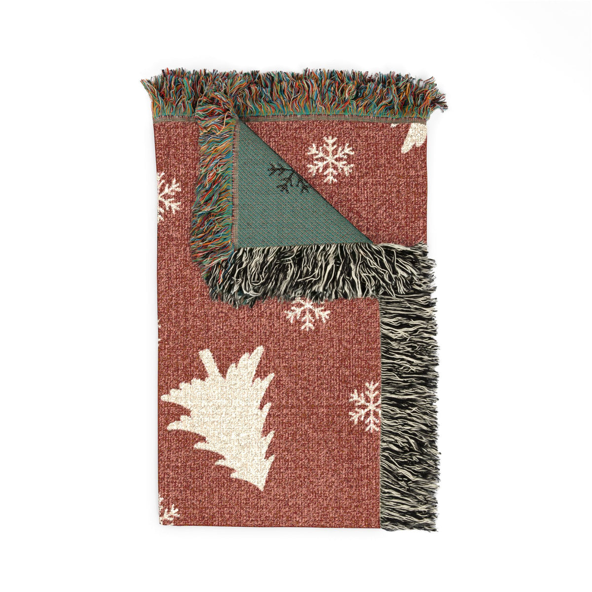 Rustic Pine Tree & Snowflake Woven Holiday Throw Blanket