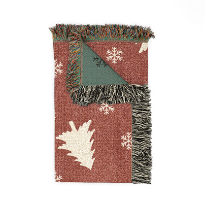 Rustic Pine Tree & Snowflake Woven Holiday Throw Blanket