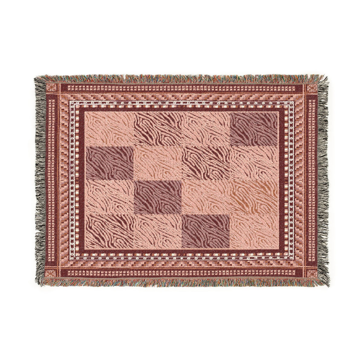 Crimson Patchwork Zebra Cotton Woven Throw Blanket