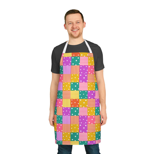 Colorful Stars & Stripes Patchwork All-Over Print Apron | Playful Baking Gift