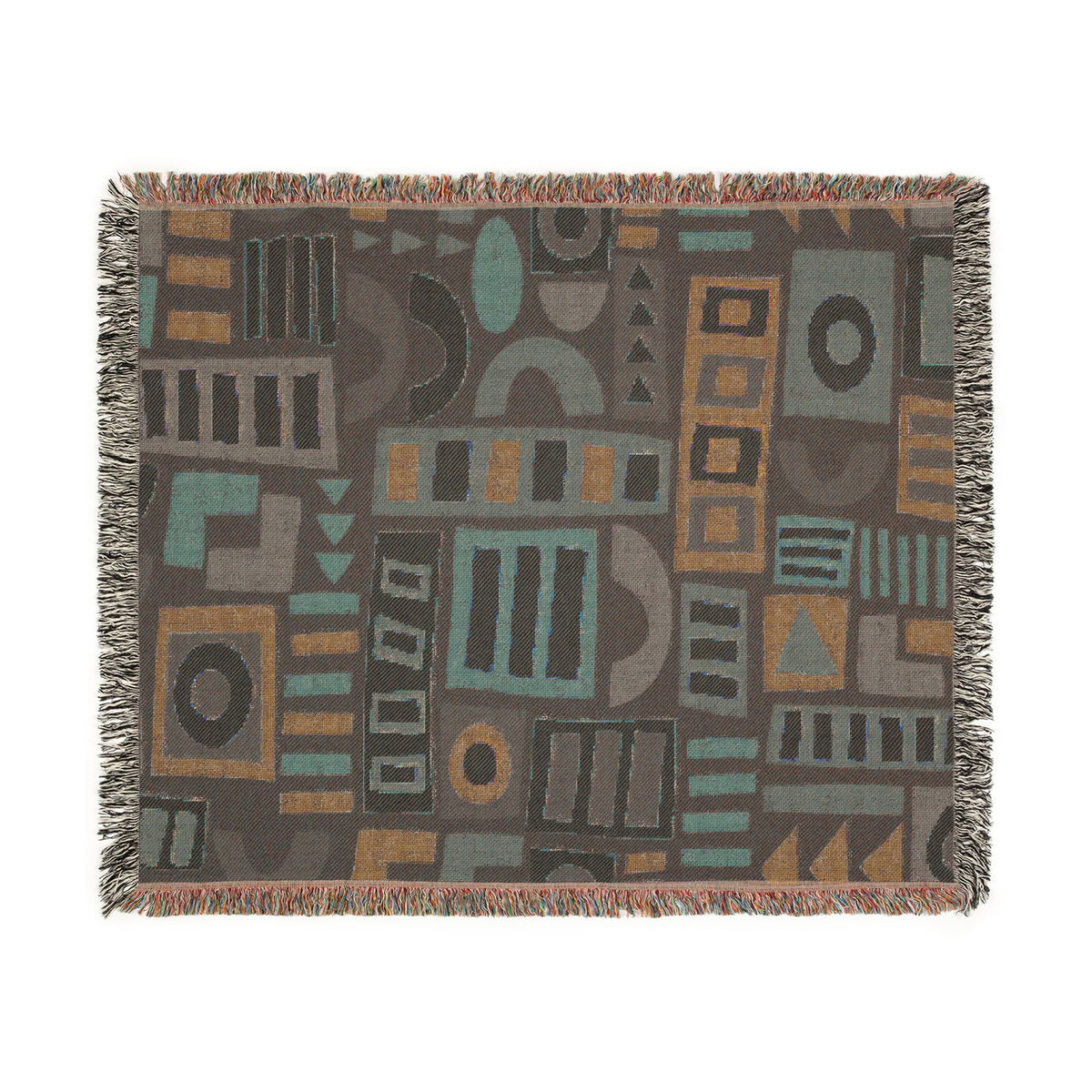 Mid-Century Geometric Mosaic Woven Throw Blanket