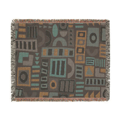 Mid-Century Geometric Mosaic Woven Throw Blanket