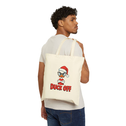 "Duck Off" Grumpy Santa Duck Funny Christmas Cotton Canvas Tote Bag