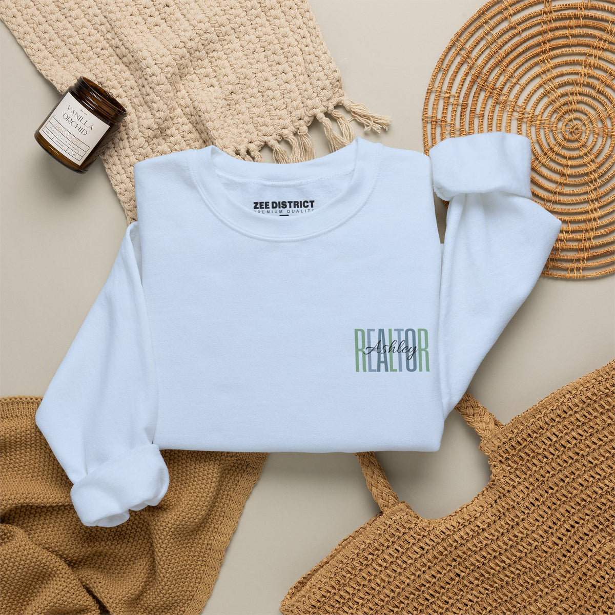 Personalized Realtor Retro Stacked Text Graphic Sweatshirt | Custom Name Real Estate Crewneck