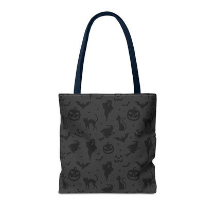 Midnight Spooky Halloween Pattern Tote Bag | Moody Dark Grey Shopper