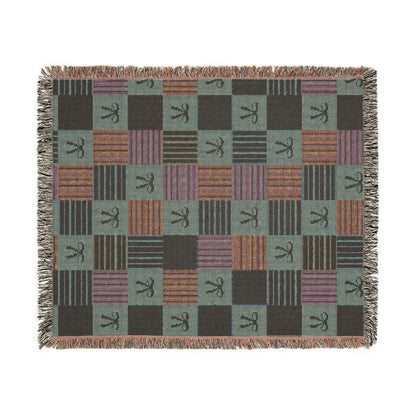 Cozy Patchwork & Pink Bows Woven Throw Blanket