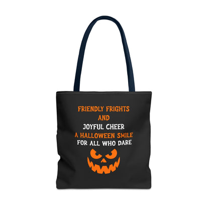 Halloween Jack-O'-Lantern Tote Bag — "Friendly Frights and Joyful Cheer" Trick-or-Treat Reusable Shopper