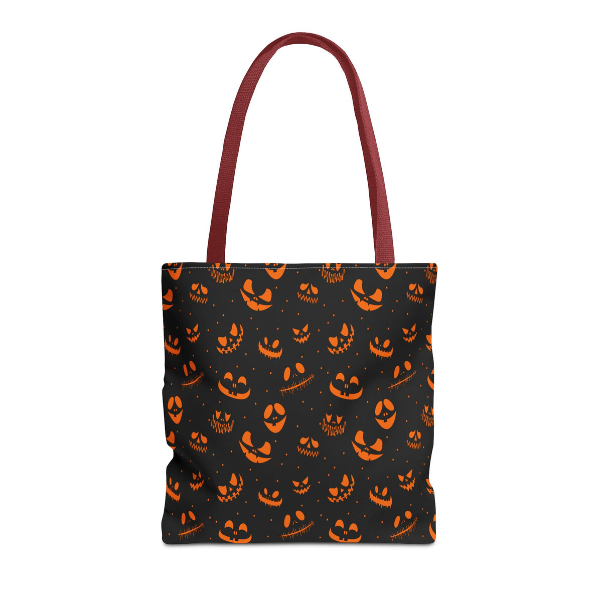 Spooky Jack-O'-Lantern Faces Pattern Tote Bag | Neon Orange & Black Halloween Shopper