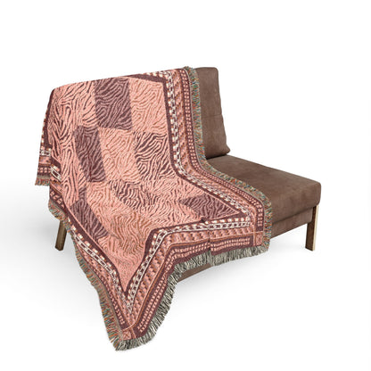 Crimson Patchwork Zebra Cotton Woven Throw Blanket