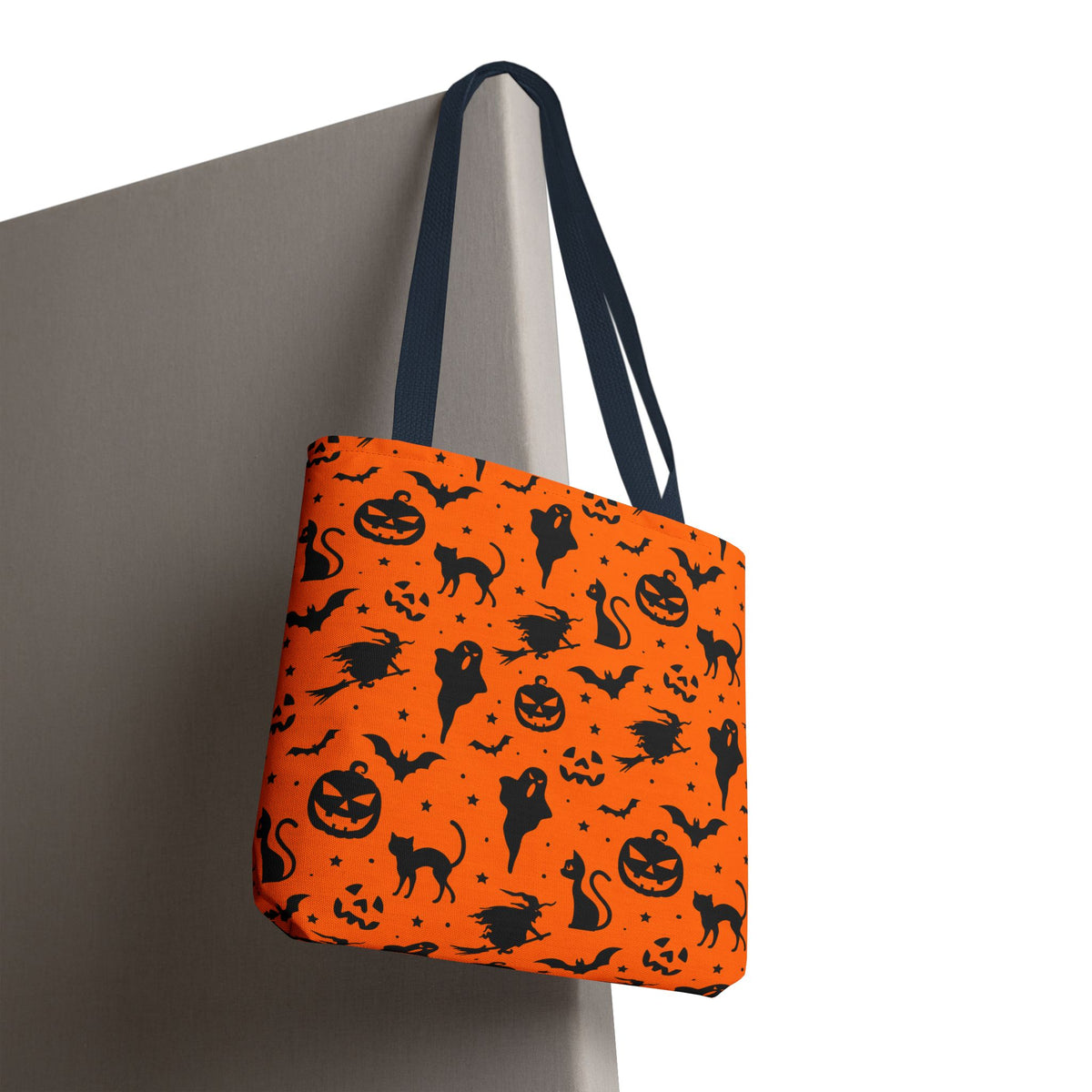 Spooky Halloween Seamless Pattern Tote Bag | Classic Orange & Black Trick-or-Treat Shopper
