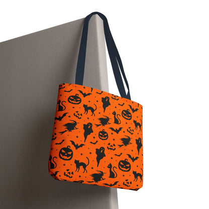 Spooky Halloween Seamless Pattern Tote Bag | Classic Orange & Black Trick-or-Treat Shopper