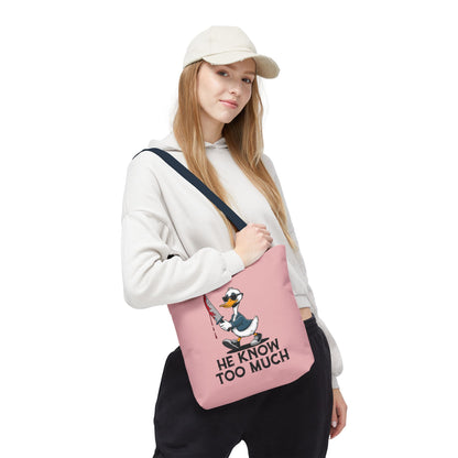 "He Know Too Much" Chaos Duck With Knife Funny Polyester Tote Bag