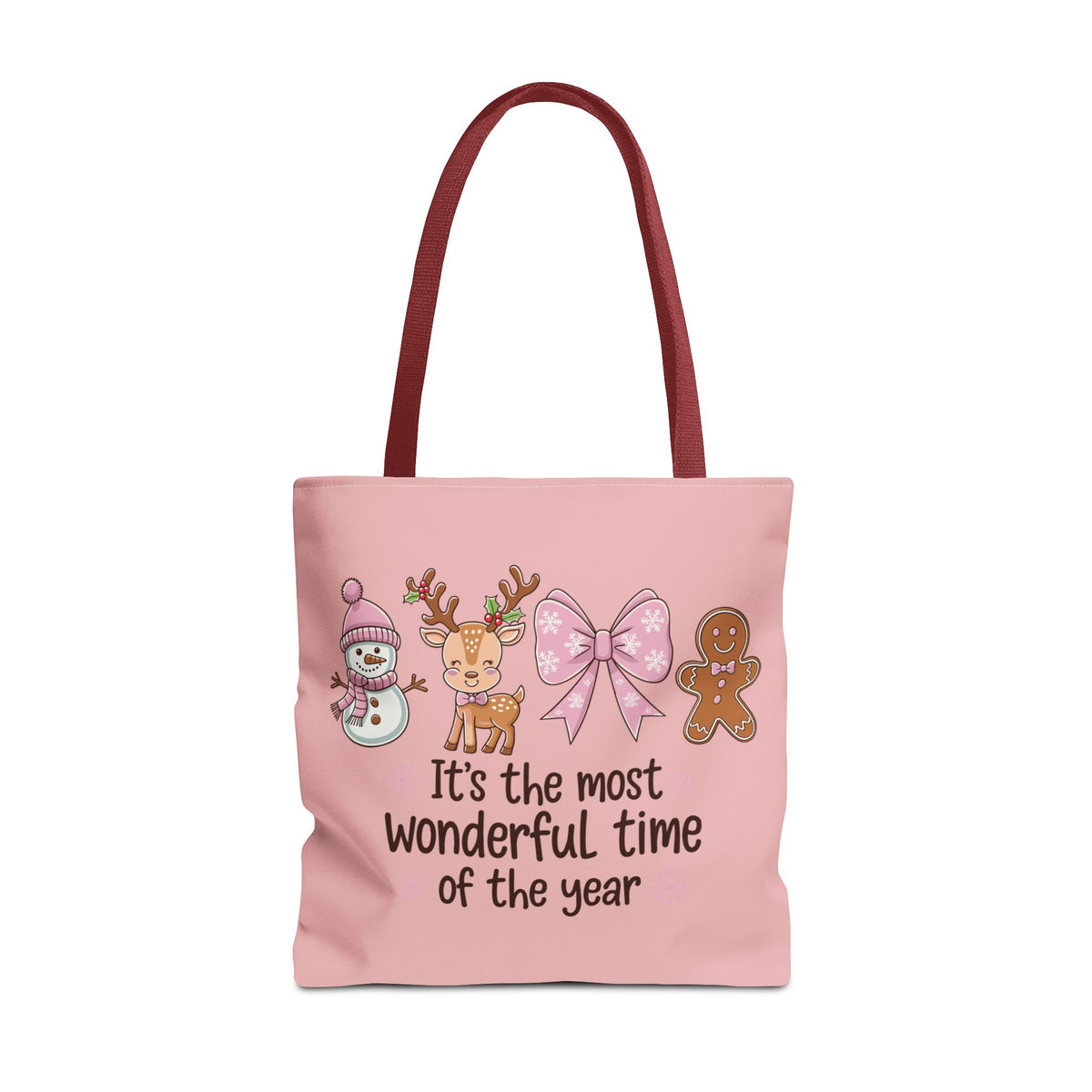 "It's The Most Wonderful Time Of The Year" Pink Holiday Icons Polyester Tote Bag