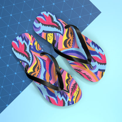 Vibrant Abstract Botanical Swirl Flip Flops — Artistic Summer Sandals
