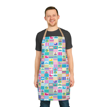 Vintage Toy Nursery Patchwork All-Over Print Apron | Pastel Baby Shower Gift