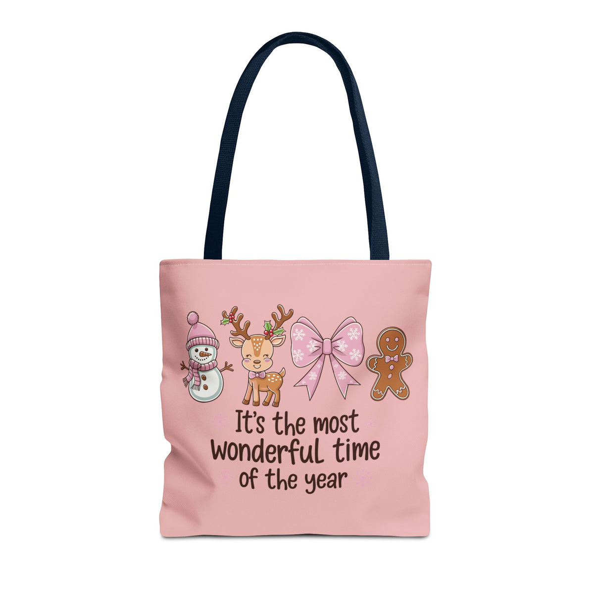 "It's The Most Wonderful Time Of The Year" Pink Holiday Icons Polyester Tote Bag