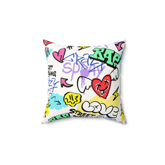 Urban Graffiti Chaos Faux Suede Square Pillow | Edgy Street Art Accent Cushion